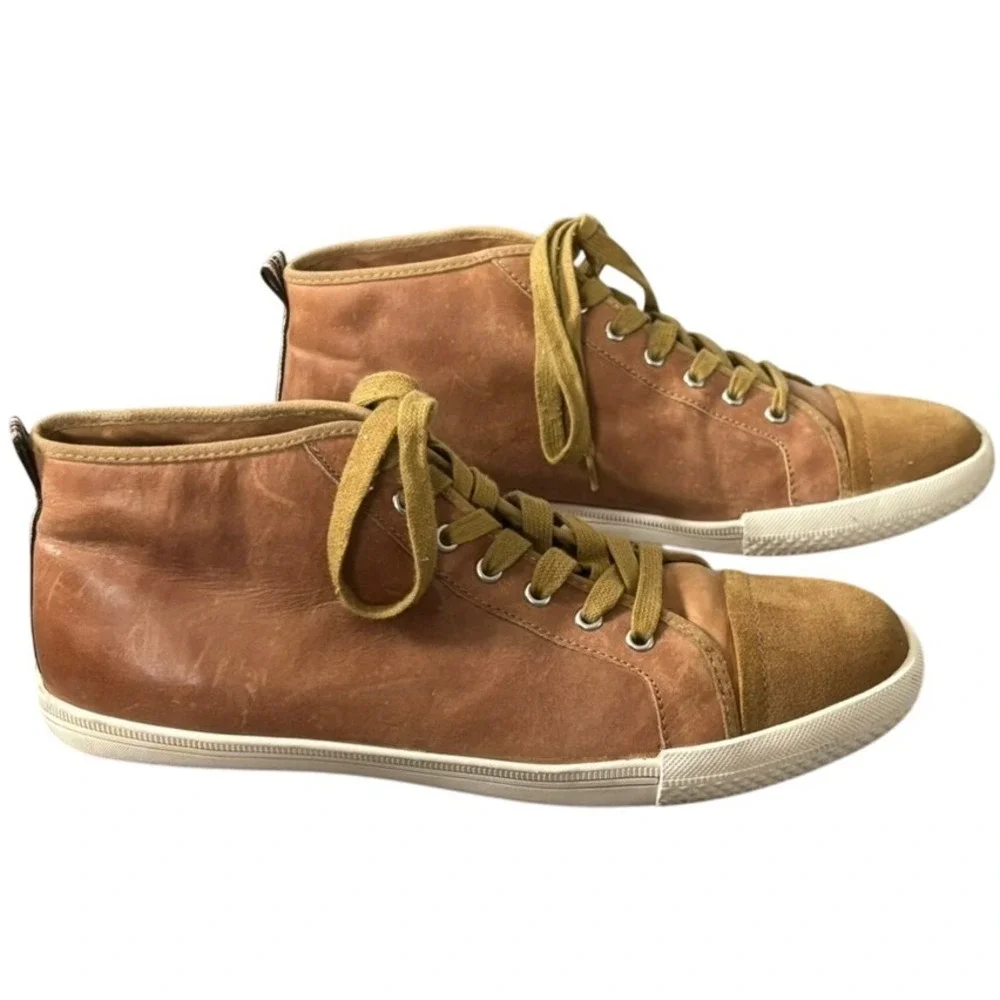 Saks Fifth Avenue‎ High Top Leather Sneakers Sz 9 Brown Two Tone Casual